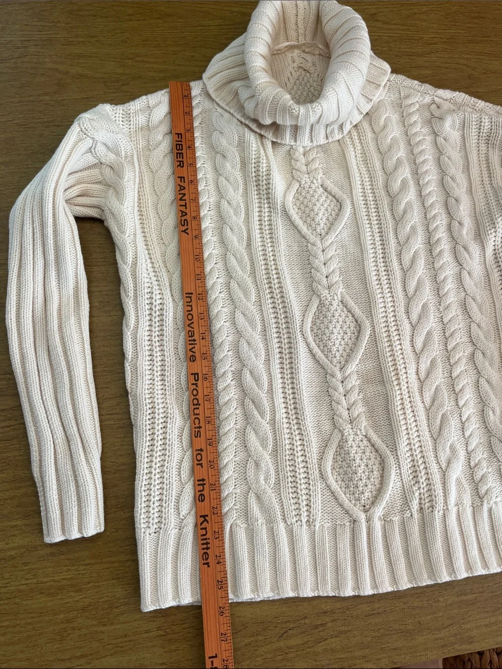 Athleta Classic Cream Cable Cowl-Neck Soft 100% Merino Wool Sweater, Sz XL